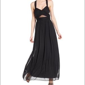 BETSY & ADAM Black Maxi Dress Gown Mesh Cutouts V-neck Sleeveless Size 2 EC